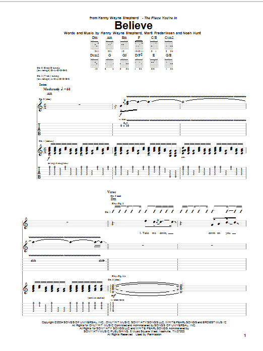 Kenny Wayne Shepherd Believe sheet music notes and chords. Download Printable PDF.