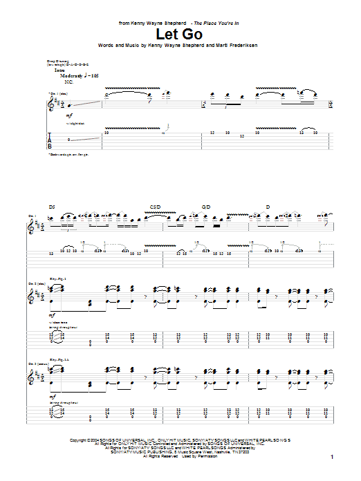 Kenny Wayne Shepherd Let Go sheet music notes and chords. Download Printable PDF.