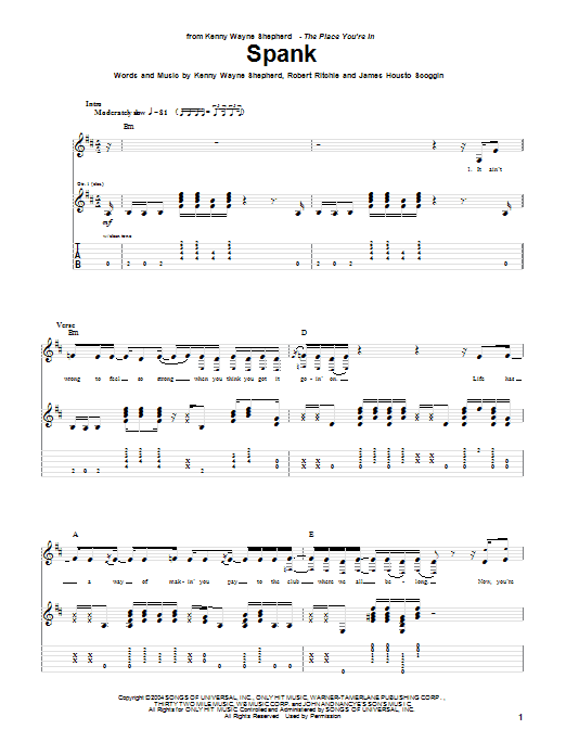 Kenny Wayne Shepherd Spank sheet music notes and chords. Download Printable PDF.