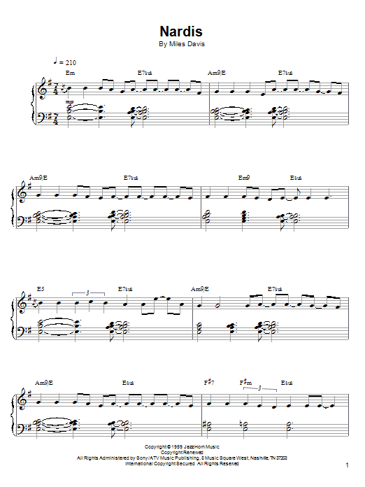 Kenny Werner Nardis sheet music notes and chords. Download Printable PDF.