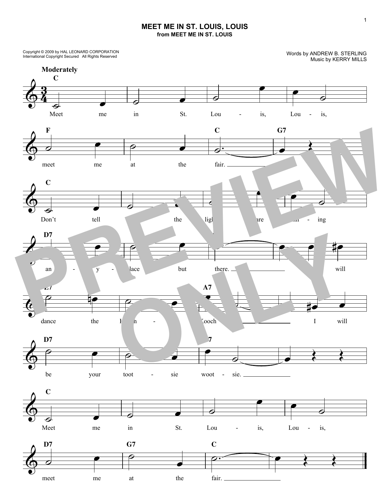 Kerry Mills Meet Me In St. Louis, Louis sheet music notes and chords arranged for Easy Lead Sheet / Fake Book