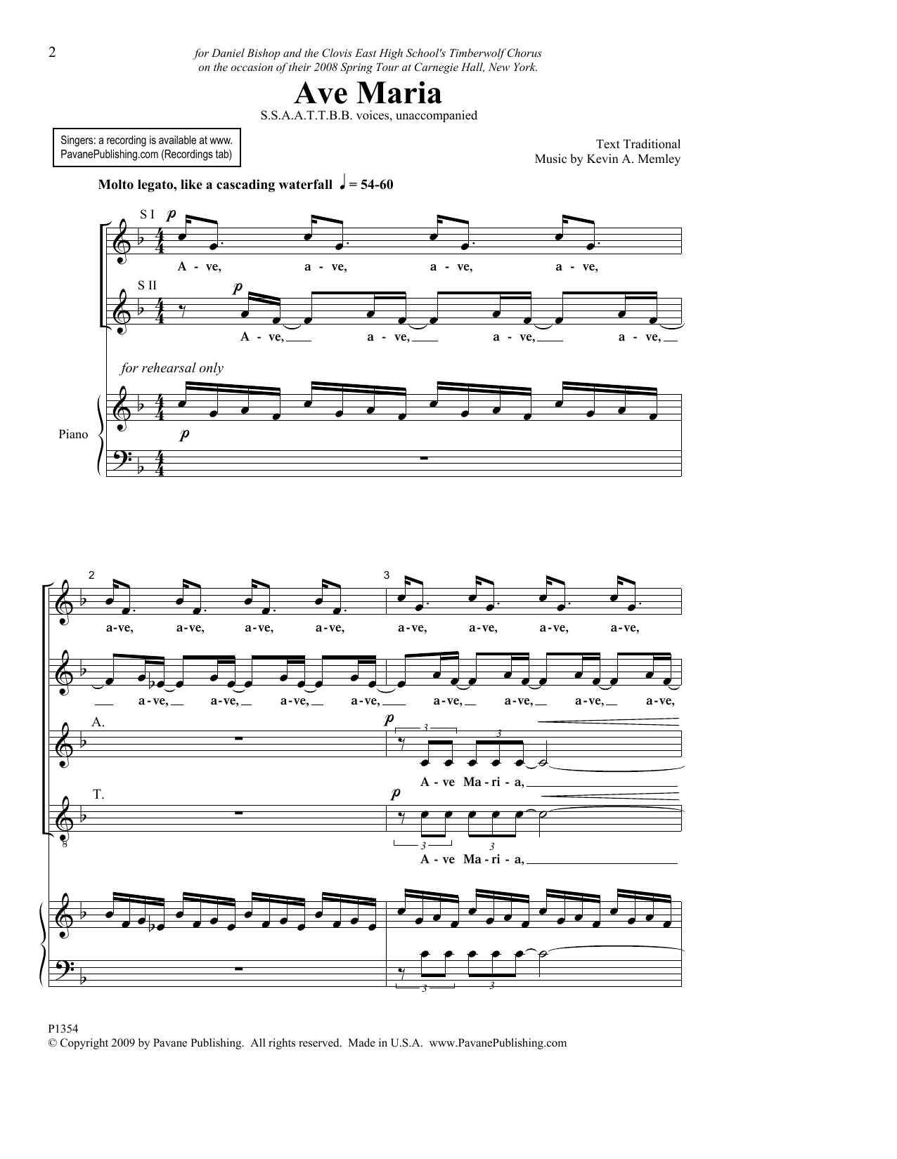 Kevin A. Memley Ave Maria sheet music notes and chords. Download Printable PDF.