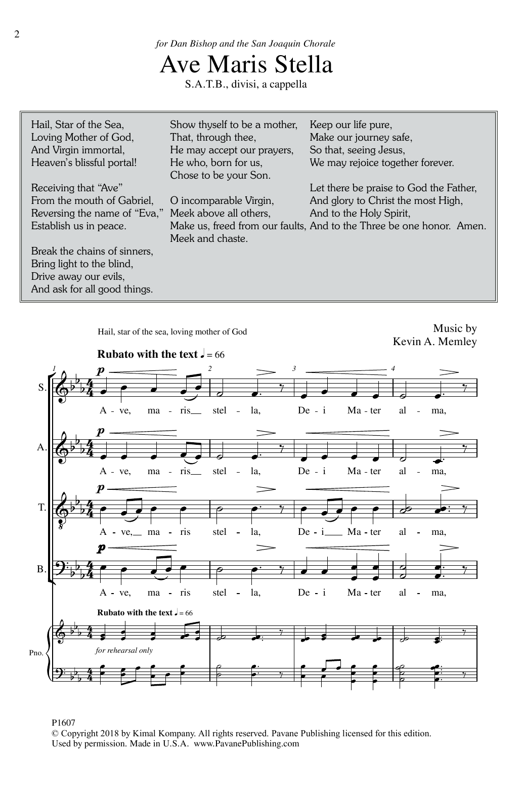 Ave Maris Stella Testo E Traduzione Download Kevin A. Memley "Ave Maris Stella" Sheet Music for SATB Choir