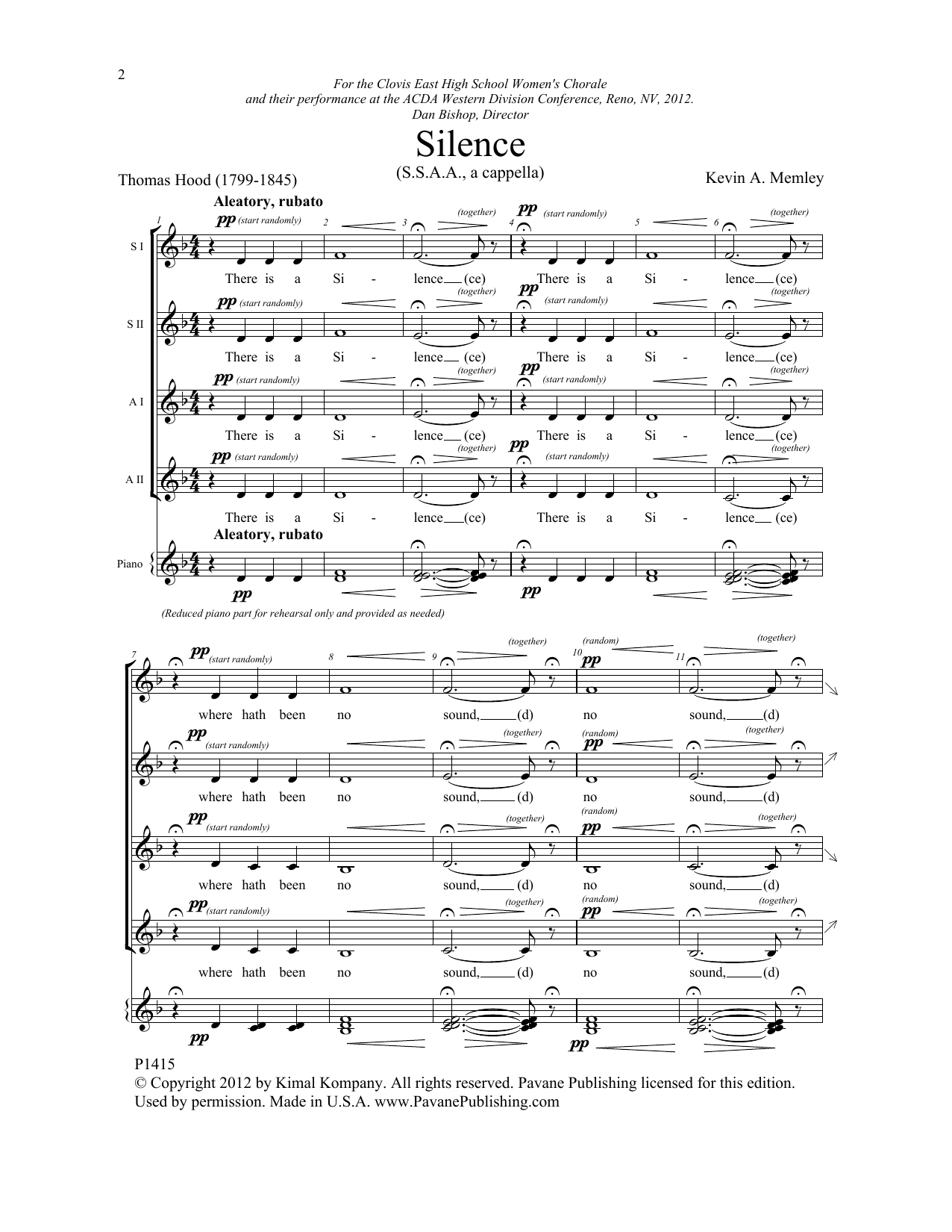 Kevin A. Memley Silence sheet music notes and chords. Download Printable PDF.