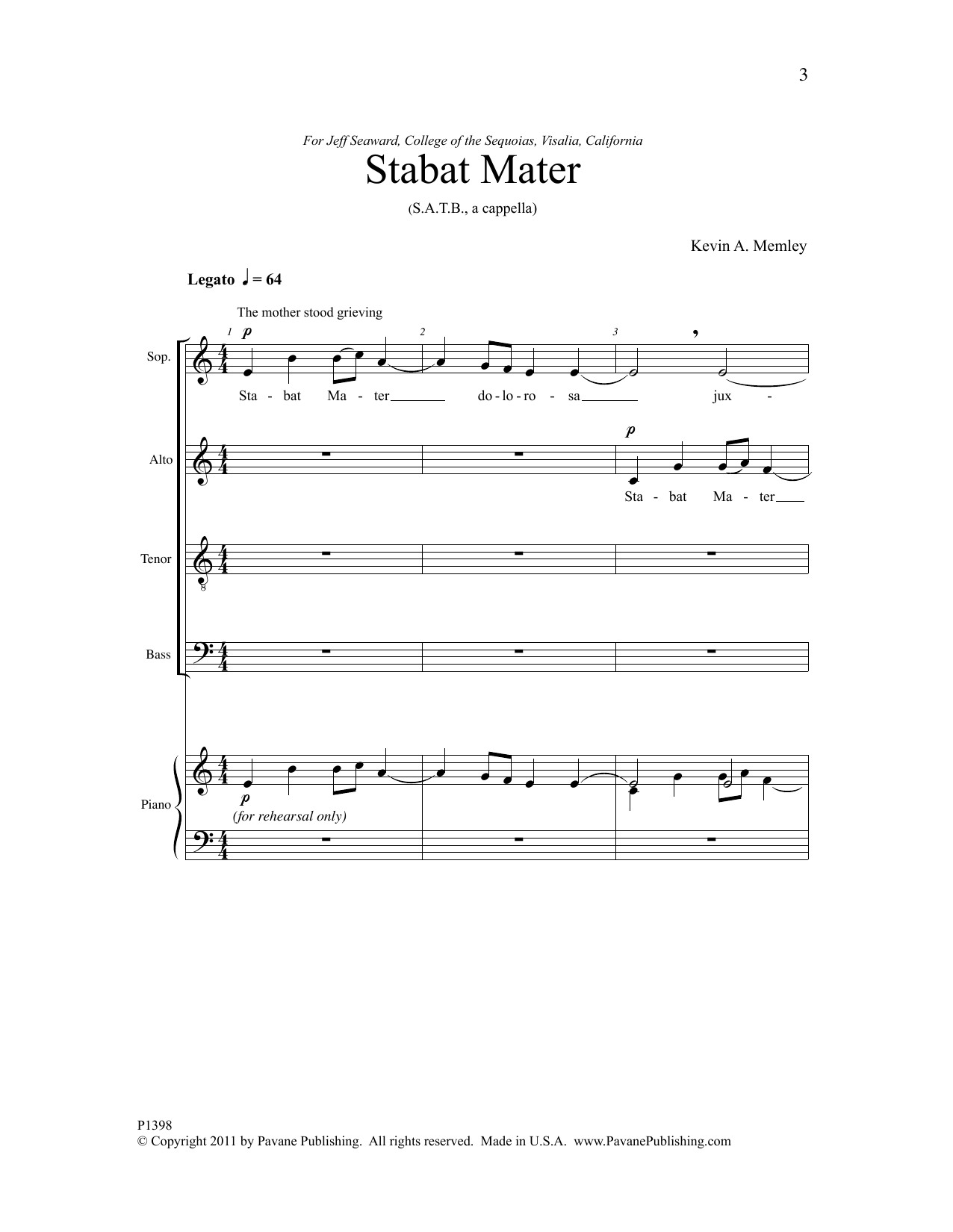 Kevin A. Memley Stabat Mater sheet music notes and chords. Download Printable PDF.