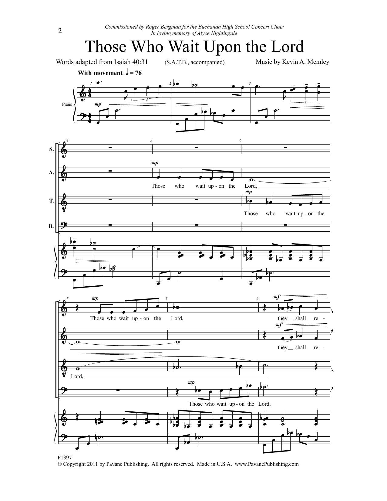 Learn to play Kevin A. Memley Those Who Wait upon the Lord sheet music for SATB Choir in minutes. Price: 3.9900$ Kevin A. Memley Those Who Wait upon the Lord sheet music notes and chords arranged for SATB Choir