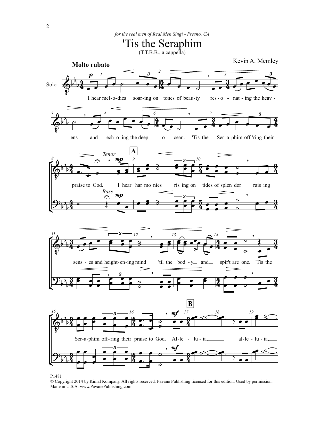 Learn to play Kevin A. Memley Tis the Seraphim sheet music for TTBB Choir in minutes. Price: 3.9900$ Kevin A. Memley Tis the Seraphim sheet music notes and chords arranged for TTBB Choir
