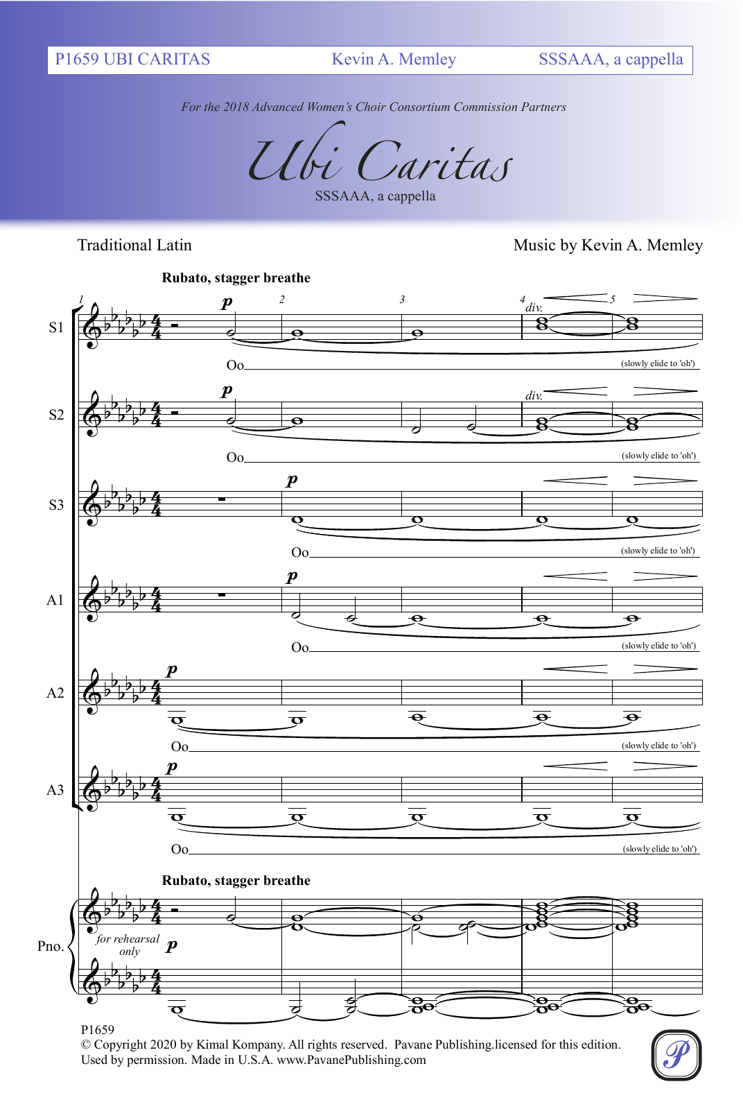 Kevin A. Memley Ubi Caritas sheet music notes and chords. Download Printable PDF.