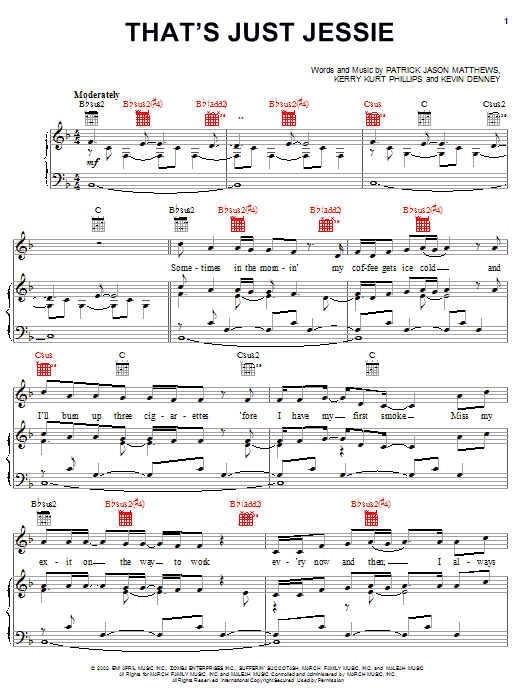 Learn to play Kevin Denney That's Just Jessie sheet music for Piano, Vocal & Guitar (Right-Hand Melody) in minutes. Kevin Denney That's Just Jessie sheet music notes and chords