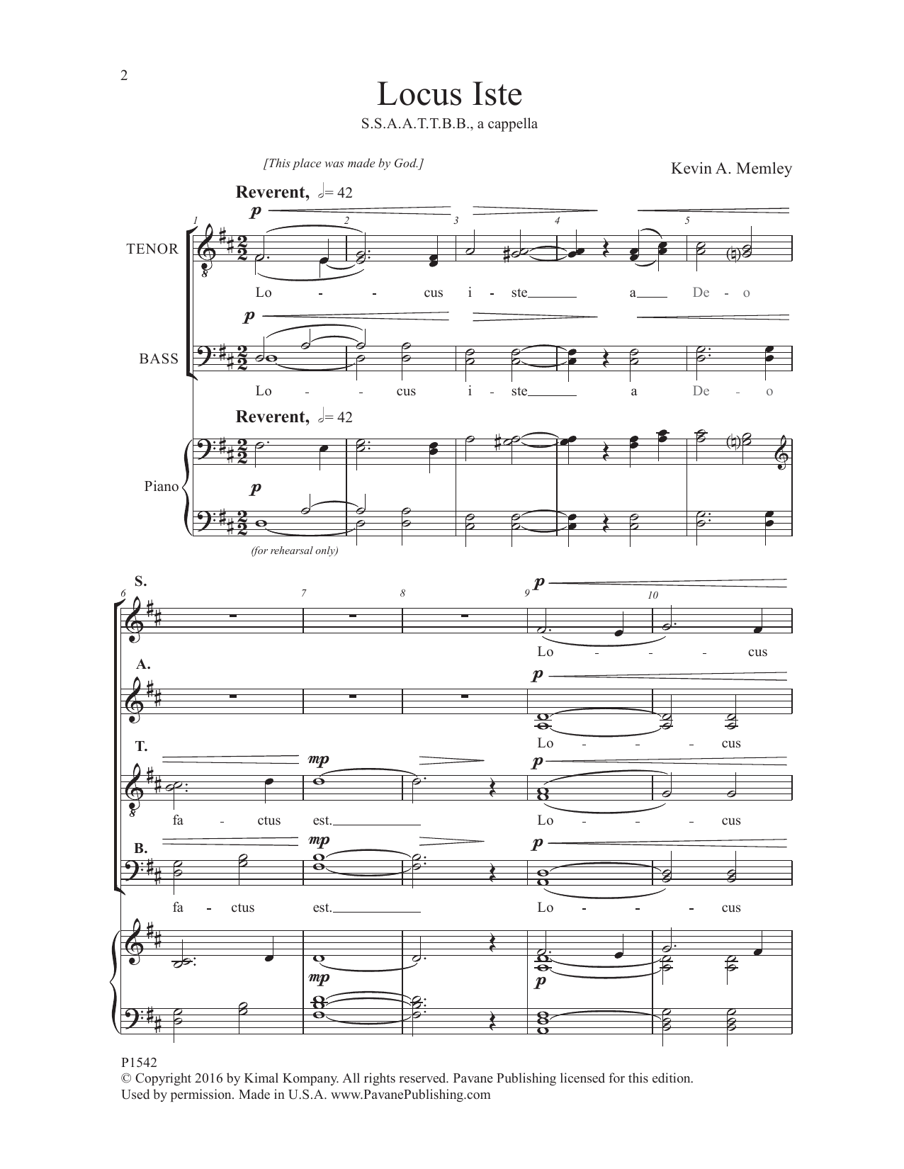 Kevin Memley Locus Iste sheet music notes and chords. Download Printable PDF.