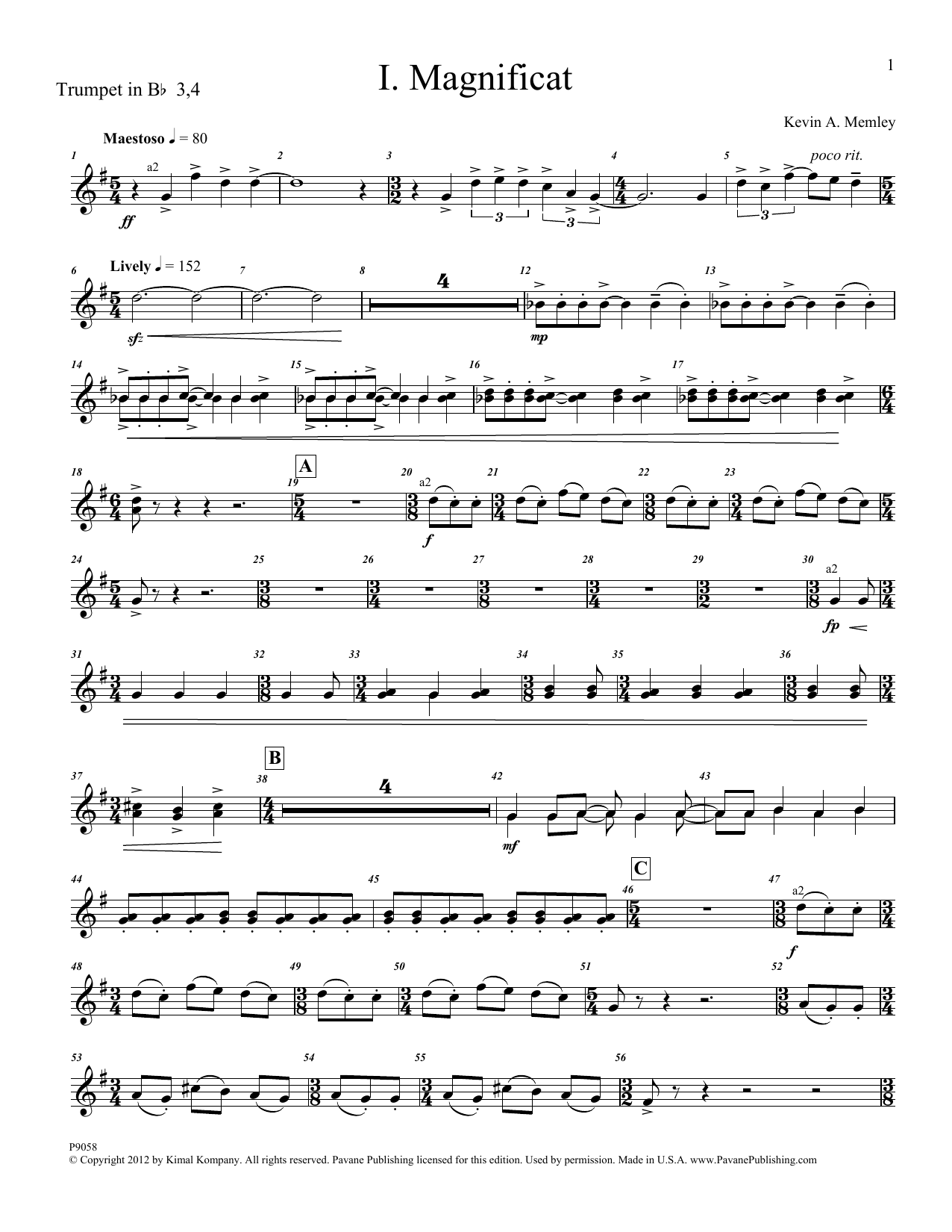 Learn to play Kevin Memley Magnificat (Brass and Percussion) (Parts) - Bb Trumpet 3,4 sheet music for Choir Instrumental Pak in minutes. Price: 6.9900$ Kevin Memley Magnificat (Brass and Percussion) (Parts) - Bb Trumpet 3,4 sheet music notes and chords arranged for Choir Instrumental Pak