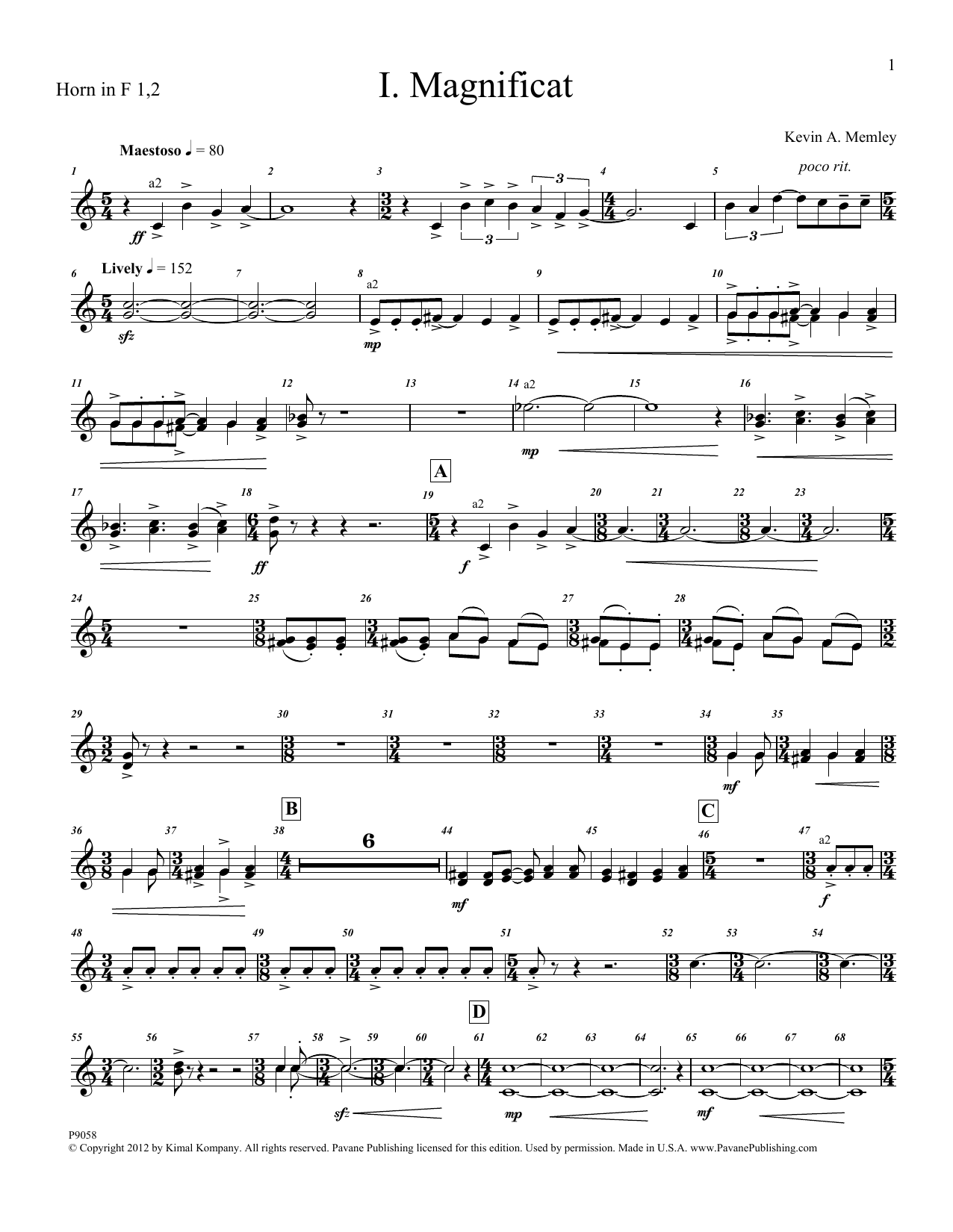 Learn to play Kevin Memley Magnificat (Brass and Percussion) (Parts) - F Horn 1, 2 sheet music for Choir Instrumental Pak in minutes. Price: 6.9900$ Kevin Memley Magnificat (Brass and Percussion) (Parts) - F Horn 1, 2 sheet music notes and chords arranged for Choir Instrumental Pak