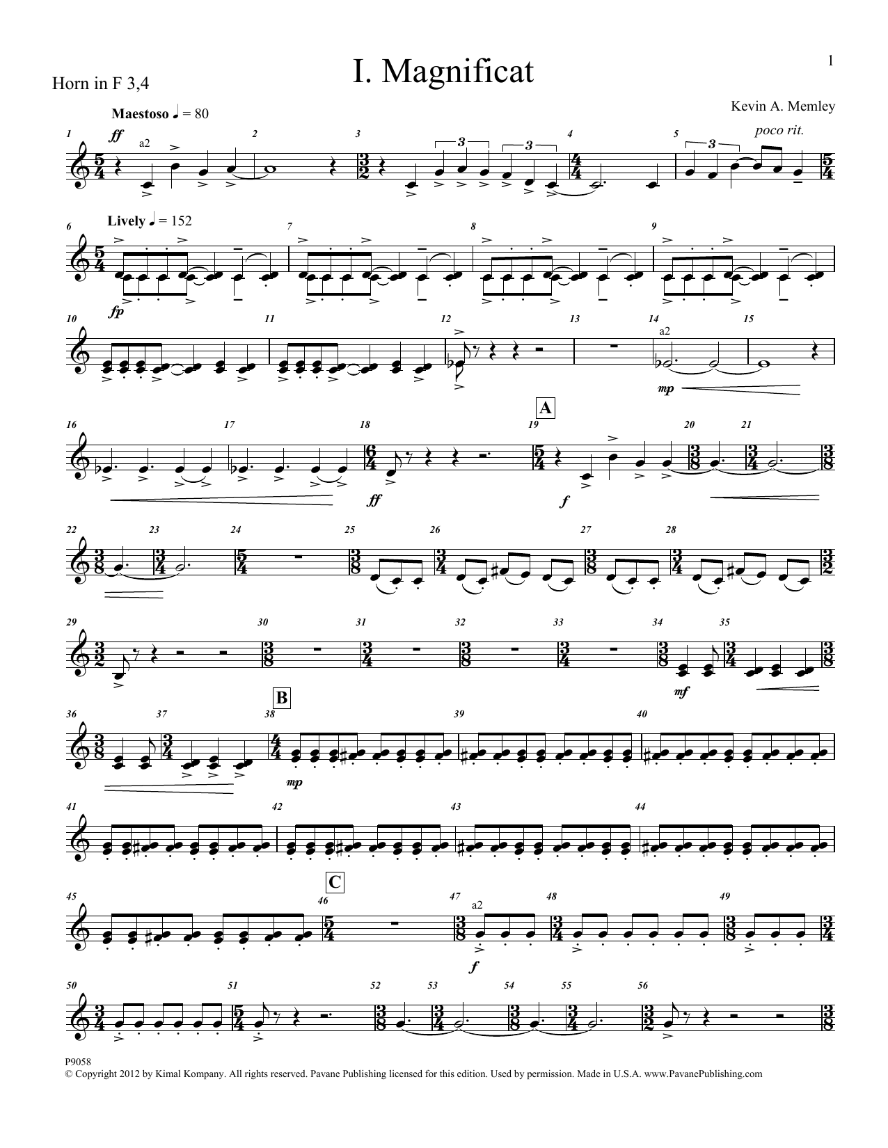 Learn to play Kevin Memley Magnificat (Brass and Percussion) (Parts) - F Horn 3, 4 sheet music for Choir Instrumental Pak in minutes. Price: 6.9900$ Kevin Memley Magnificat (Brass and Percussion) (Parts) - F Horn 3, 4 sheet music notes and chords arranged for Choir Instrumental Pak