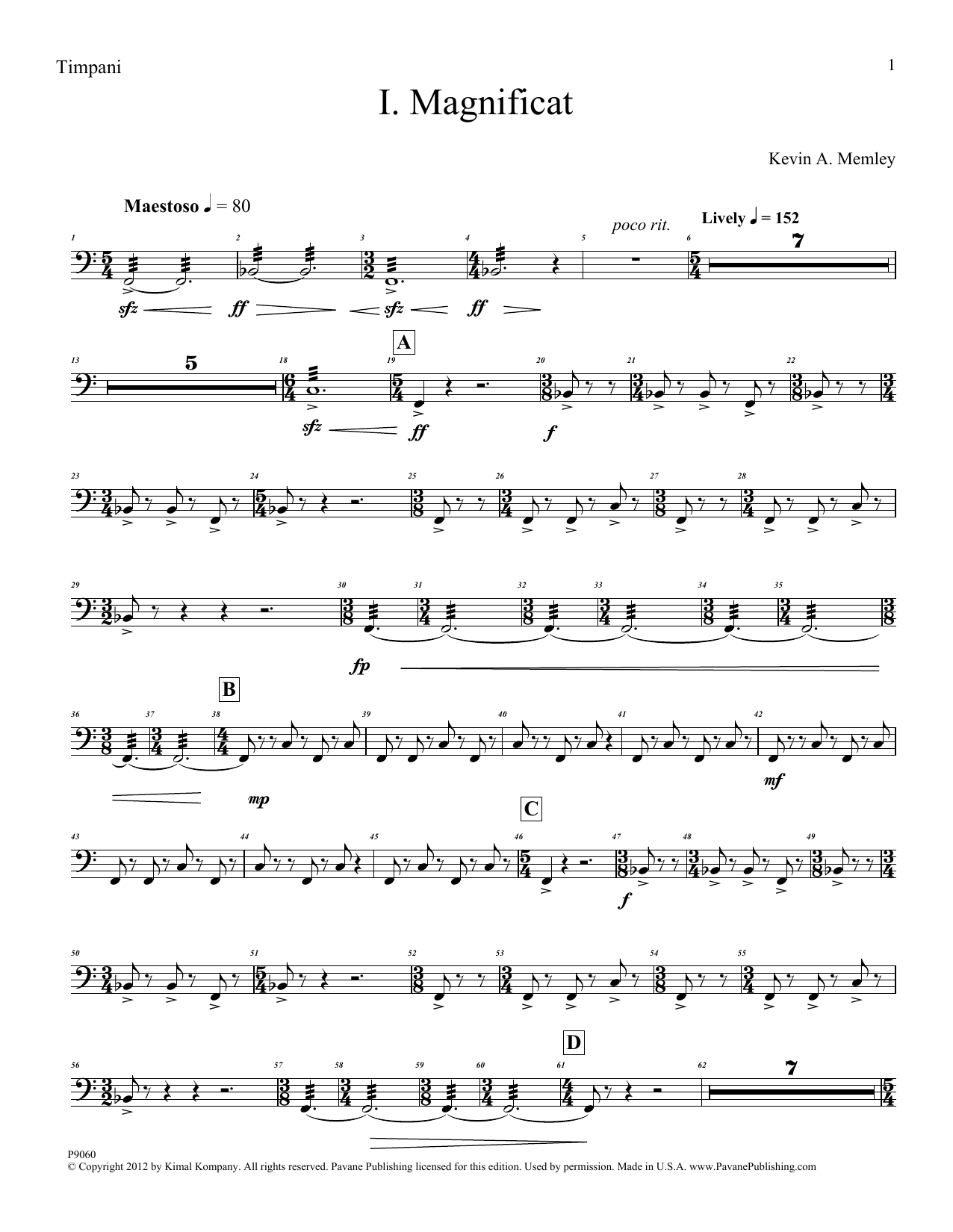 Learn to play Kevin Memley Magnificat (Brass Quintet) (Parts) - Timpani sheet music for Choir Instrumental Pak in minutes. Price: 6.9900$ Kevin Memley Magnificat (Brass Quintet) (Parts) - Timpani sheet music notes and chords arranged for Choir Instrumental Pak