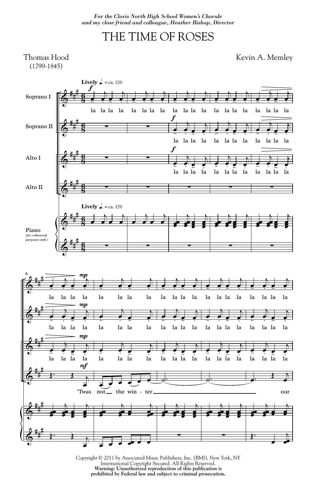 Learn to play Kevin Memley The Time Of Roses sheet music for SSA Choir in minutes. Price: 3.9900$ Kevin Memley The Time Of Roses sheet music notes and chords arranged for SSA Choir
