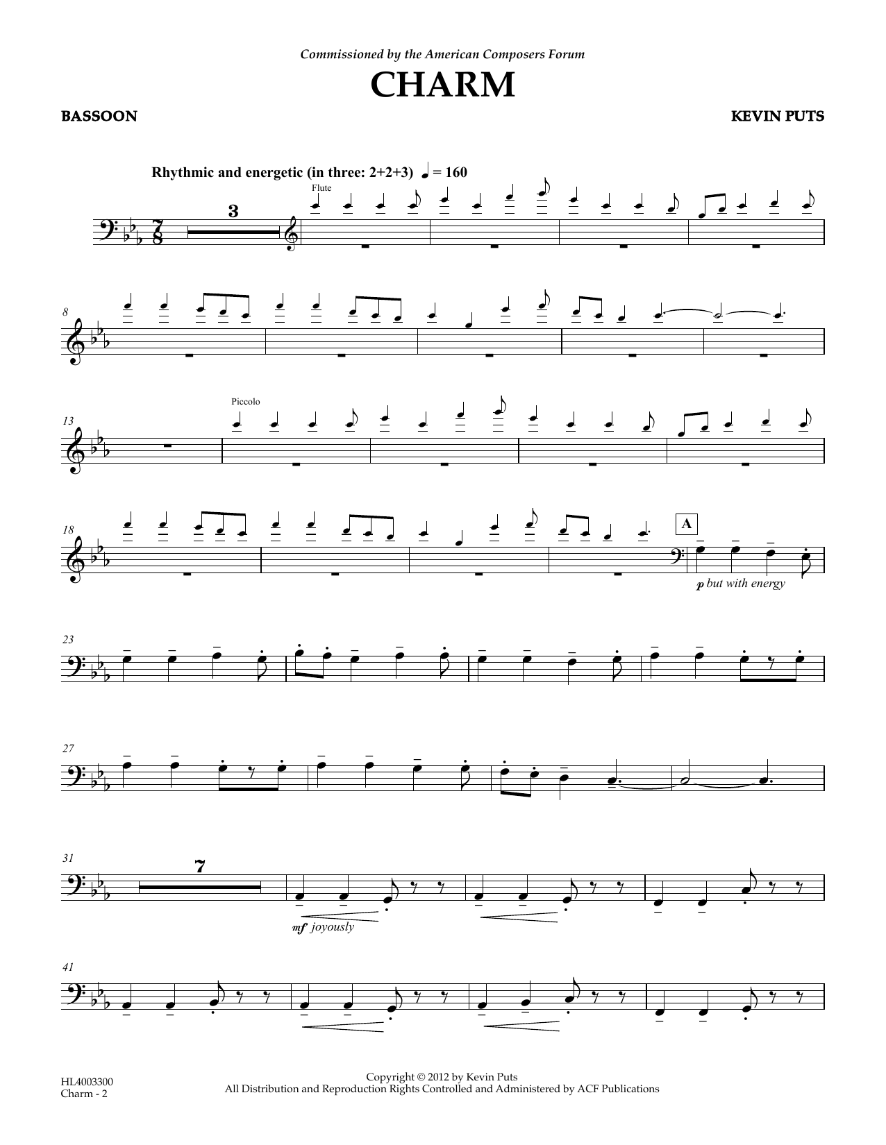 Learn to play Kevin Puts Charm - Bassoon (opt.) sheet music for Concert Band in minutes. Price: 5.9900$ Kevin Puts Charm - Bassoon (opt.) sheet music notes and chords arranged for Concert Band