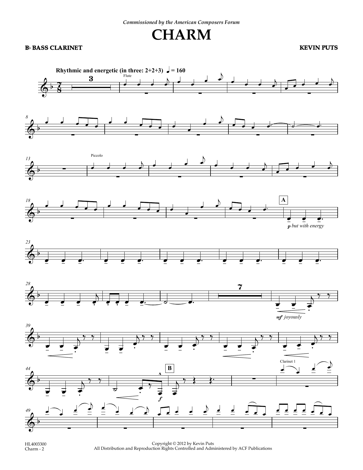 Learn to play Kevin Puts Charm - Bb Bass Clarinet sheet music for Concert Band in minutes. Price: 5.9900$ Kevin Puts Charm - Bb Bass Clarinet sheet music notes and chords arranged for Concert Band