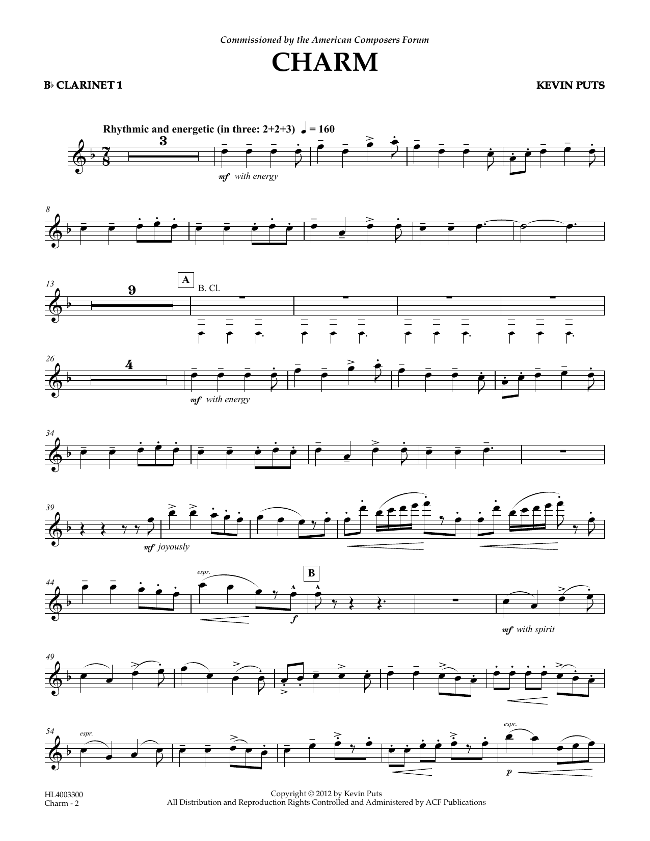 Learn to play Kevin Puts Charm - Bb Clarinet 1 sheet music for Concert Band in minutes. Price: 5.9900$ Kevin Puts Charm - Bb Clarinet 1 sheet music notes and chords arranged for Concert Band