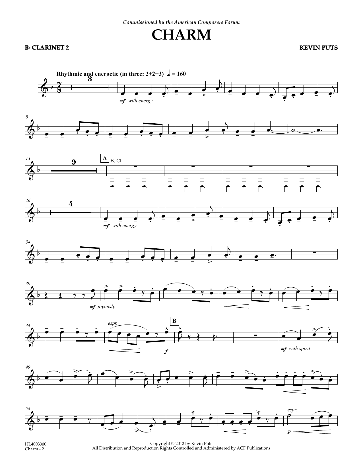Learn to play Kevin Puts Charm - Bb Clarinet 2 sheet music for Concert Band in minutes. Price: 5.9900$ Kevin Puts Charm - Bb Clarinet 2 sheet music notes and chords arranged for Concert Band