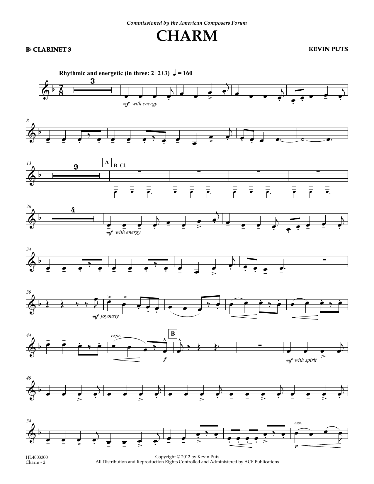Learn to play Kevin Puts Charm - Bb Clarinet 3 sheet music for Concert Band in minutes. Price: 5.9900$ Kevin Puts Charm - Bb Clarinet 3 sheet music notes and chords arranged for Concert Band