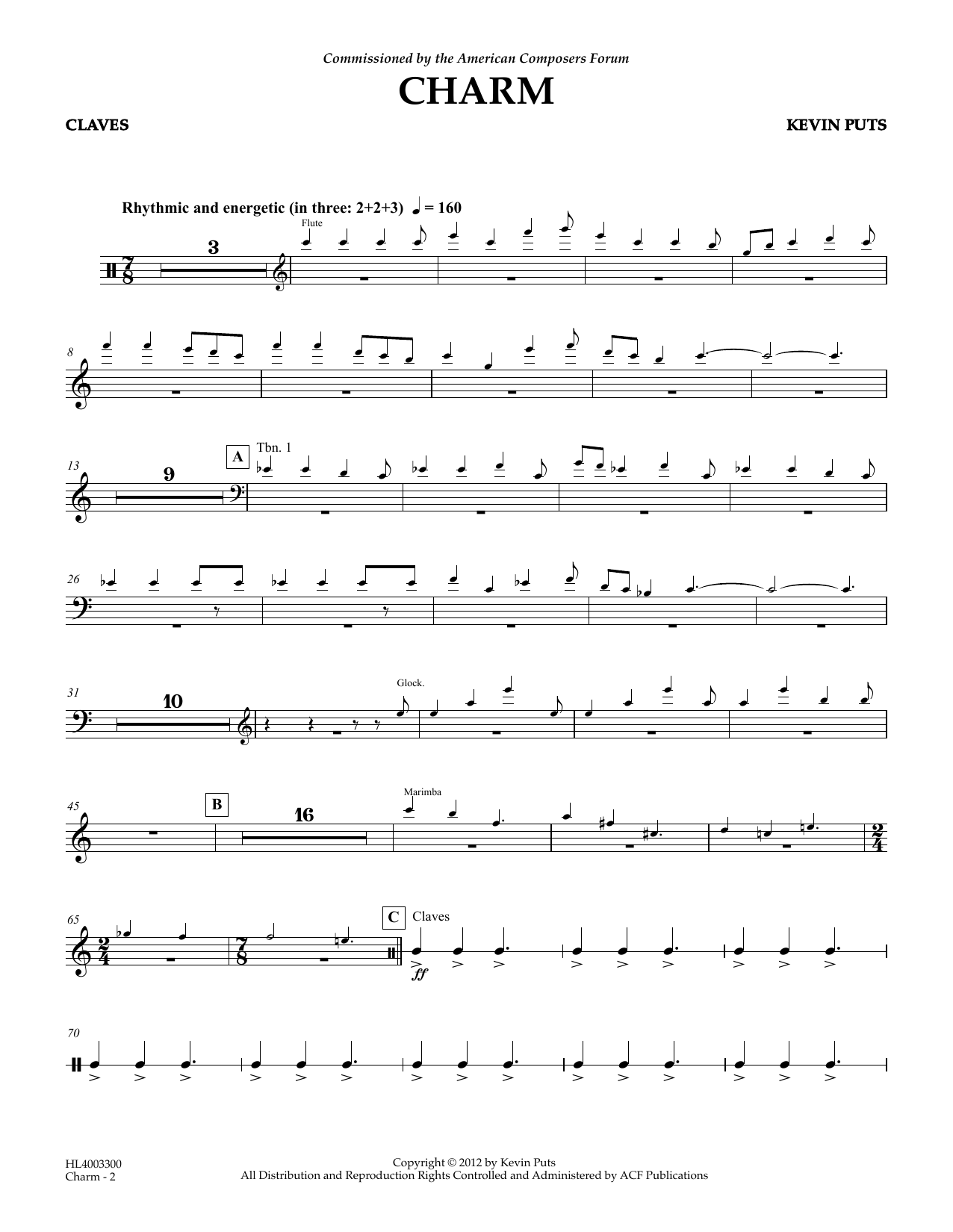 Kevin Puts Charm - Claves sheet music notes and chords. Download Printable PDF.