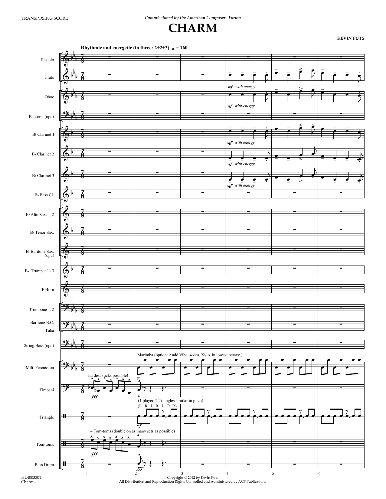 Learn to play Kevin Puts Charm - Conductor sheet music for Concert Band in minutes. Price: 5.9900$ Kevin Puts Charm - Conductor sheet music notes and chords arranged for Concert Band