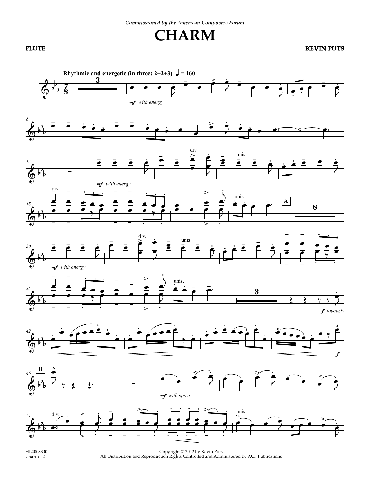 Kevin Puts Charm - Flute sheet music notes and chords. Download Printable PDF.