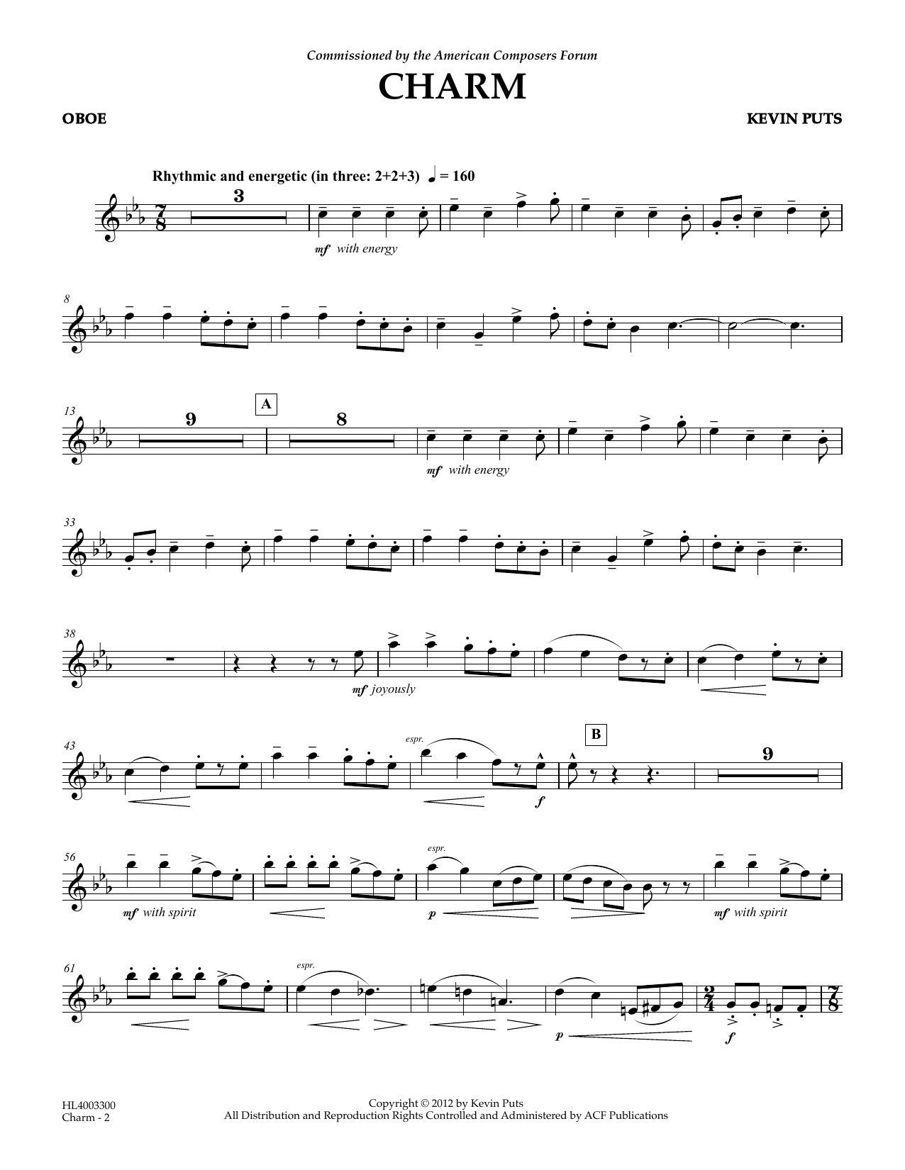 Kevin Puts Charm - Oboe sheet music notes and chords. Download Printable PDF.