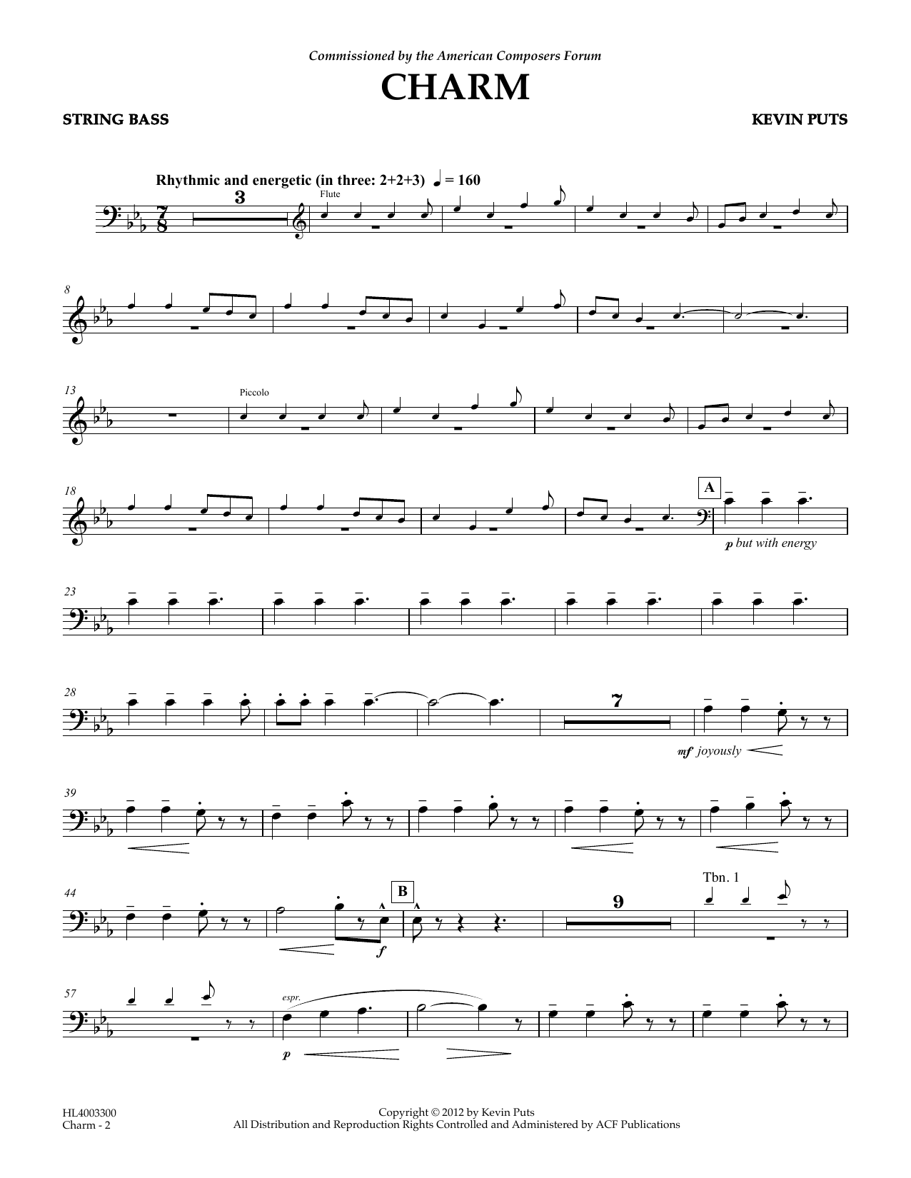 Learn to play Kevin Puts Charm - String Bass sheet music for Concert Band in minutes. Price: 5.9900$ Kevin Puts Charm - String Bass sheet music notes and chords arranged for Concert Band