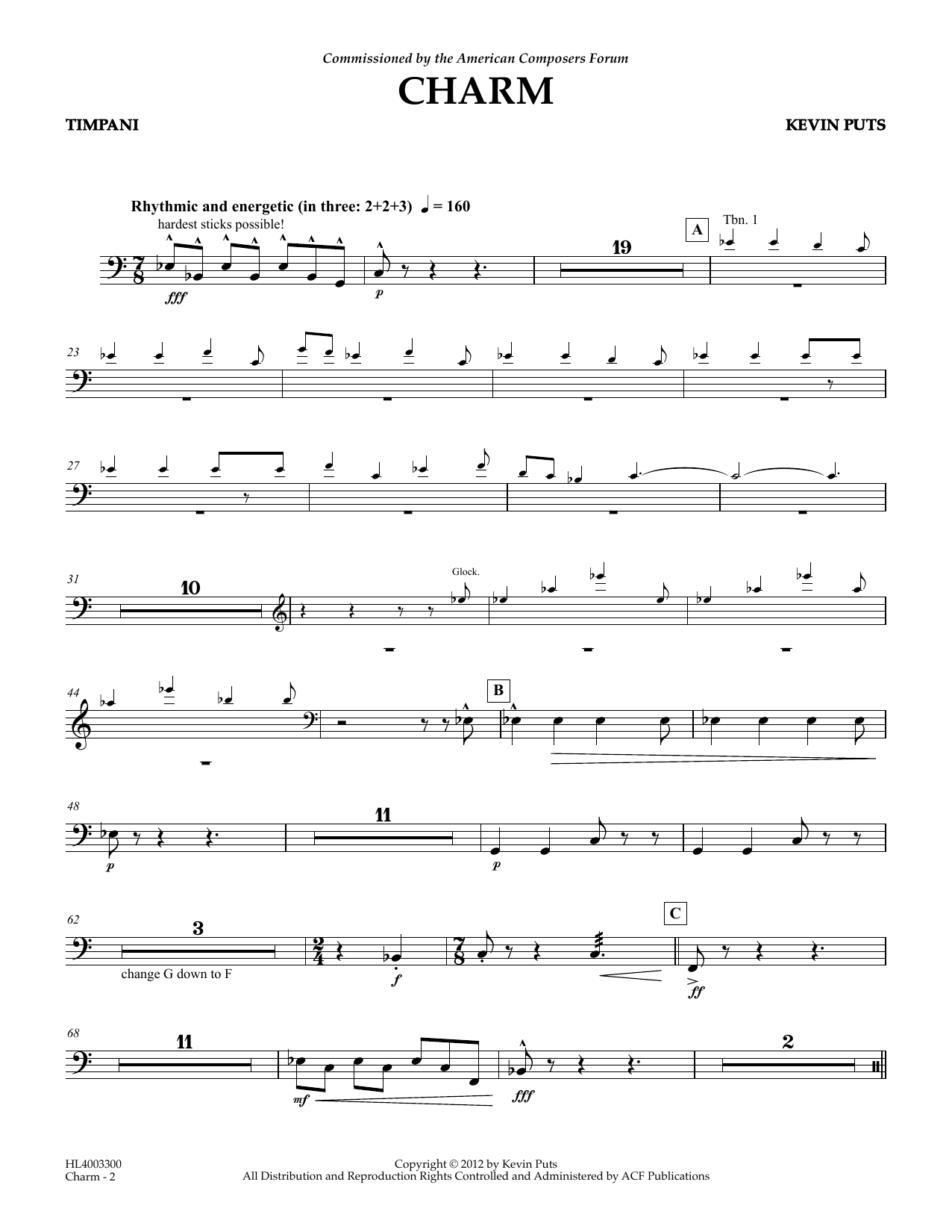 Kevin Puts Charm - Timpani sheet music notes and chords. Download Printable PDF.