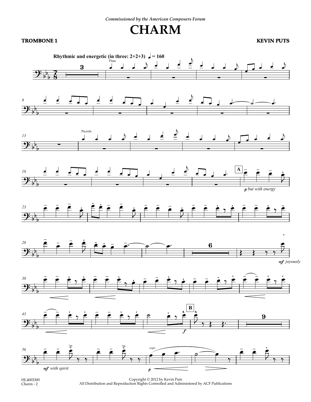 Learn to play Kevin Puts Charm - Trombone 1 sheet music for Concert Band in minutes. Price: 5.9900$ Kevin Puts Charm - Trombone 1 sheet music notes and chords arranged for Concert Band