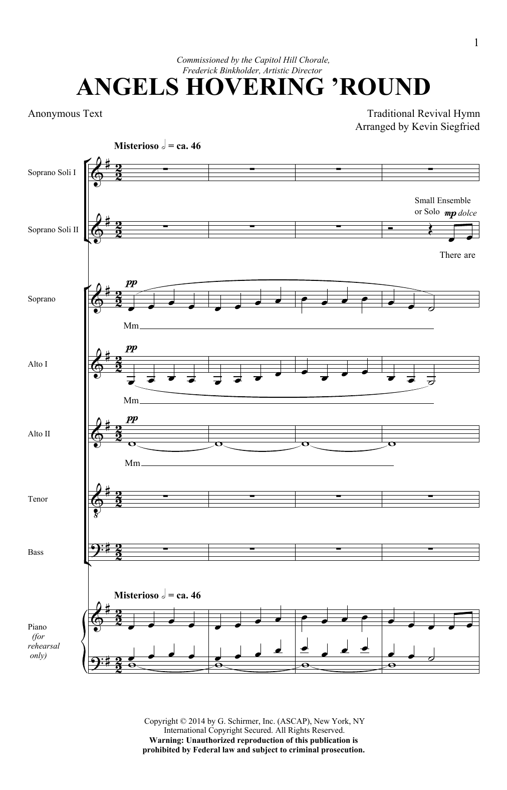 Kevin Siegfried Angels Hovering Round sheet music notes and chords. Download Printable PDF.