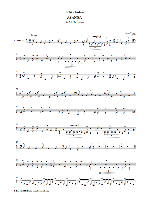 Kevin Volans Asanga sheet music notes and chords. Download Printable PDF.