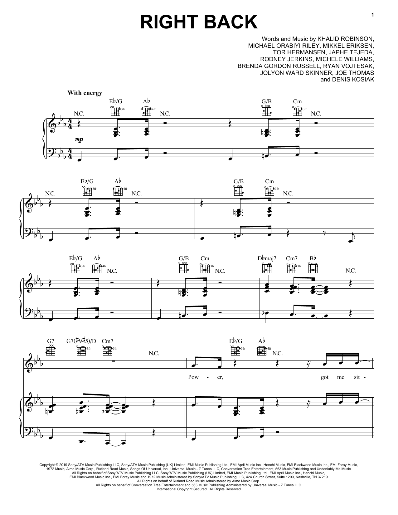 Khalid Right Back sheet music notes and chords. Download Printable PDF.