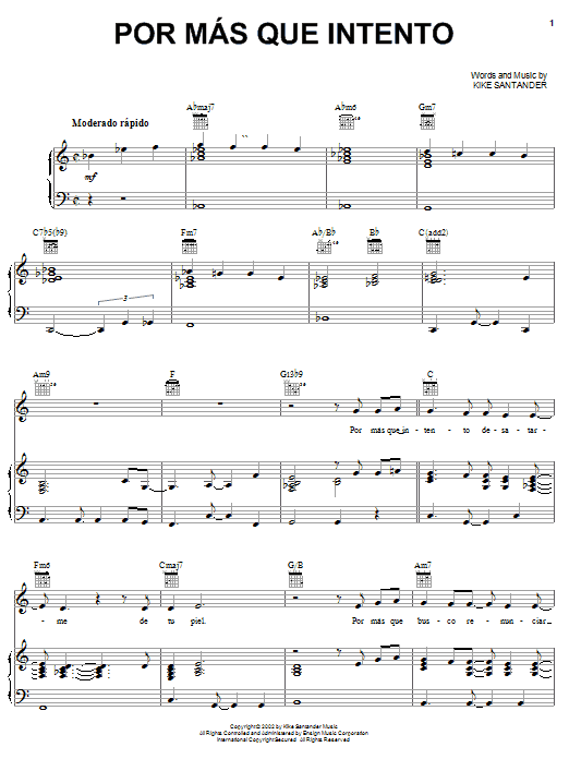 Kike Santander Por Mas Que Intento sheet music notes and chords. Download Printable PDF.
