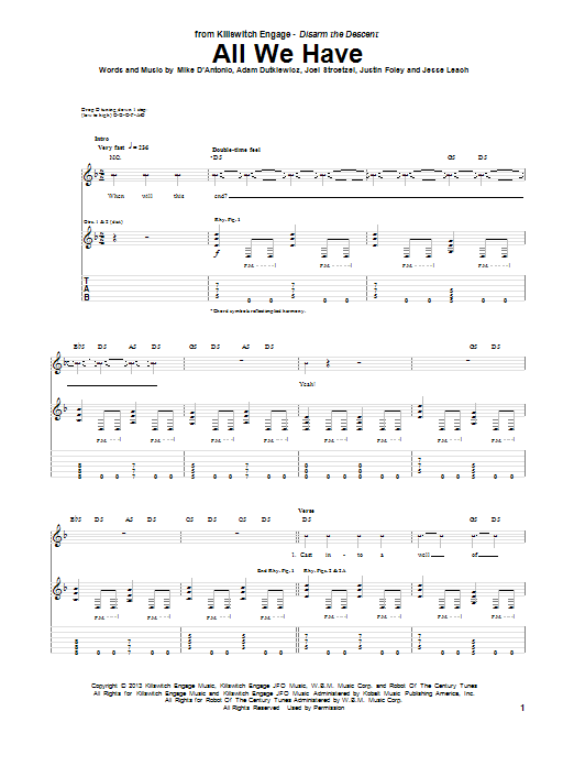 Killswitch Engage All We Have sheet music notes and chords. Download Printable PDF.