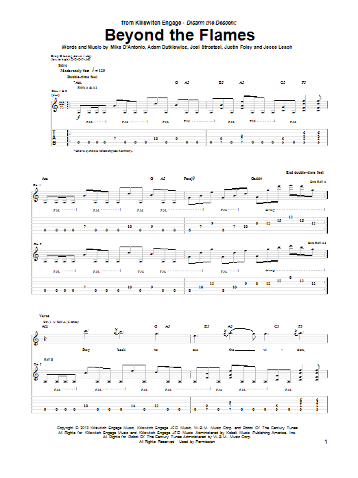 Killswitch Engage Beyond The Flames sheet music notes and chords. Download Printable PDF.