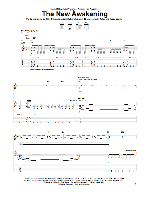 Killswitch Engage The New Awakening sheet music notes and chords. Download Printable PDF.