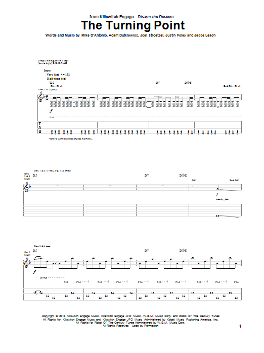 Killswitch Engage The Turning Point sheet music notes and chords. Download Printable PDF.