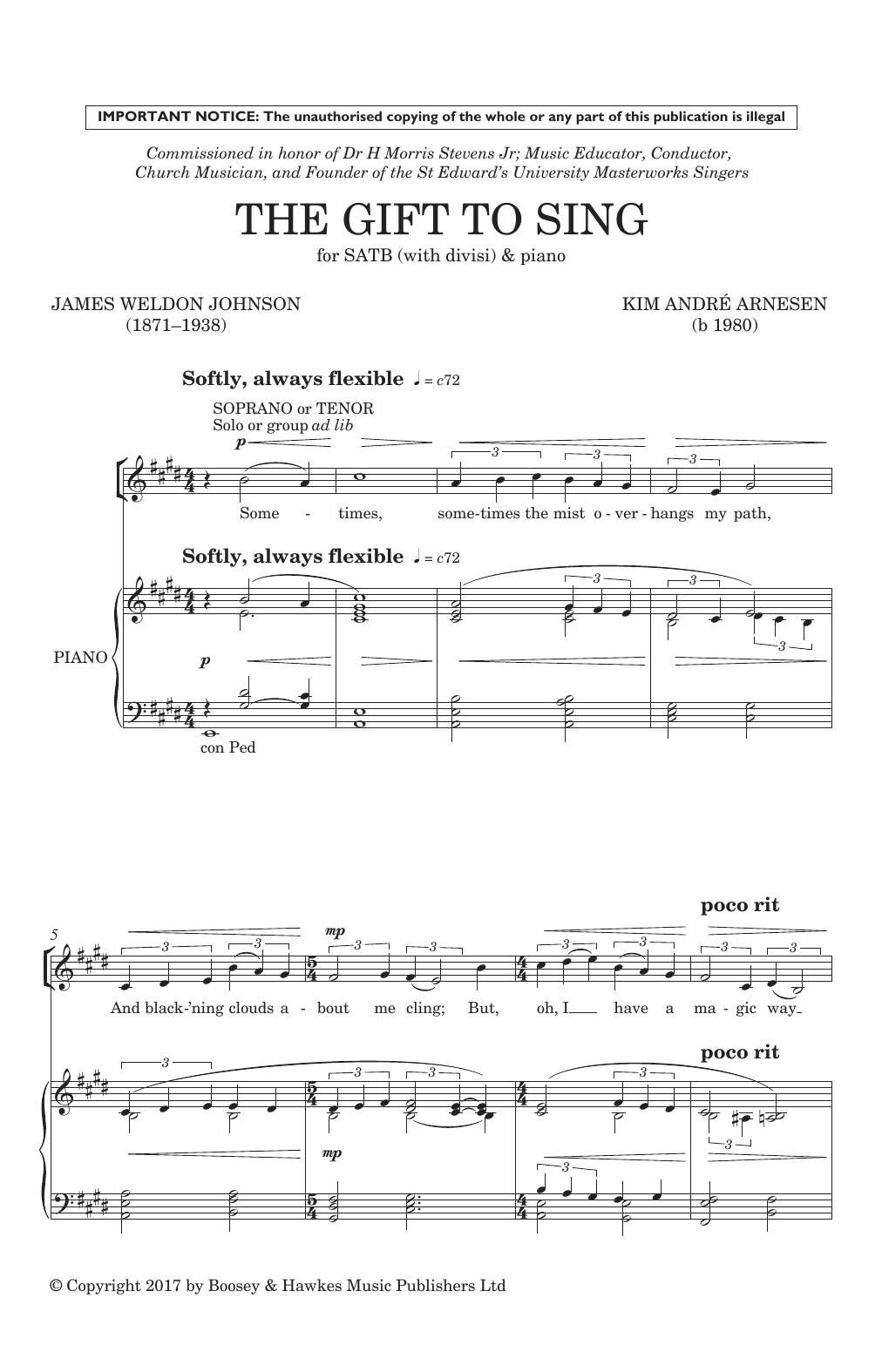 Learn to play Kim André Arnesen The Gift To Sing sheet music for SATB Choir in minutes. Price: 3.9900$ Kim André Arnesen The Gift To Sing sheet music notes and chords arranged for SATB Choir