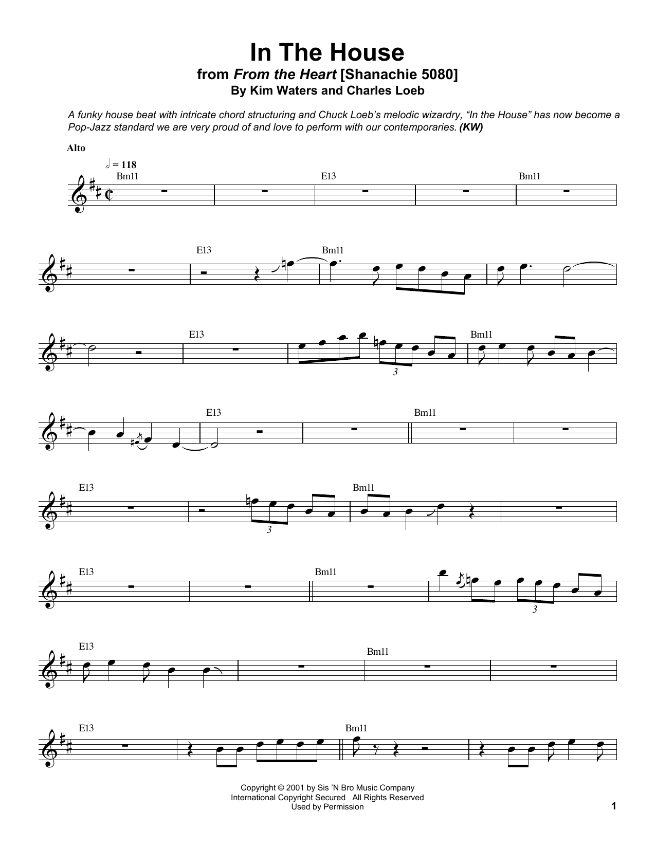 Kim Waters In The House sheet music notes and chords. Download Printable PDF.