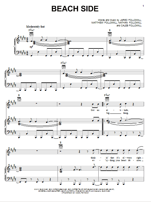 Kings Of Leon Beach Side sheet music notes and chords. Download Printable PDF.