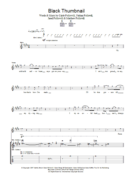 Kings Of Leon Black Thumbnail sheet music notes and chords. Download Printable PDF.