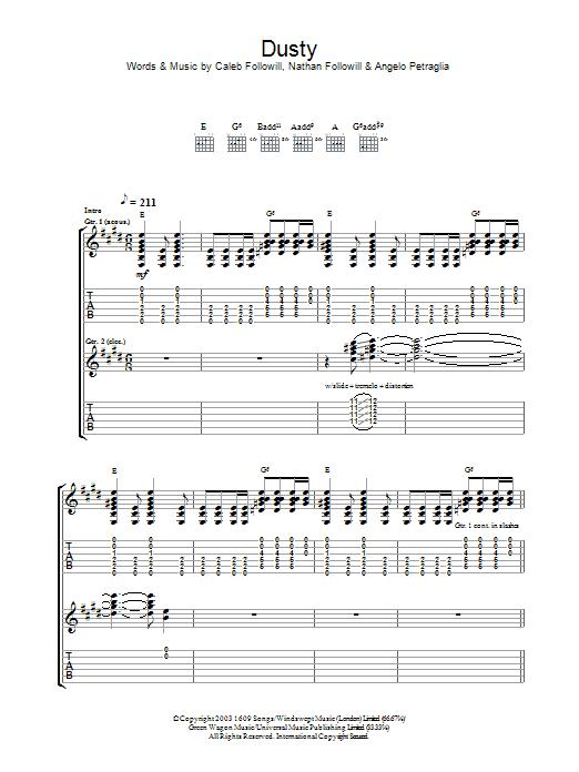 Kings Of Leon Dusty sheet music notes and chords. Download Printable PDF.