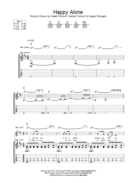 Kings Of Leon Happy Alone sheet music notes and chords. Download Printable PDF.