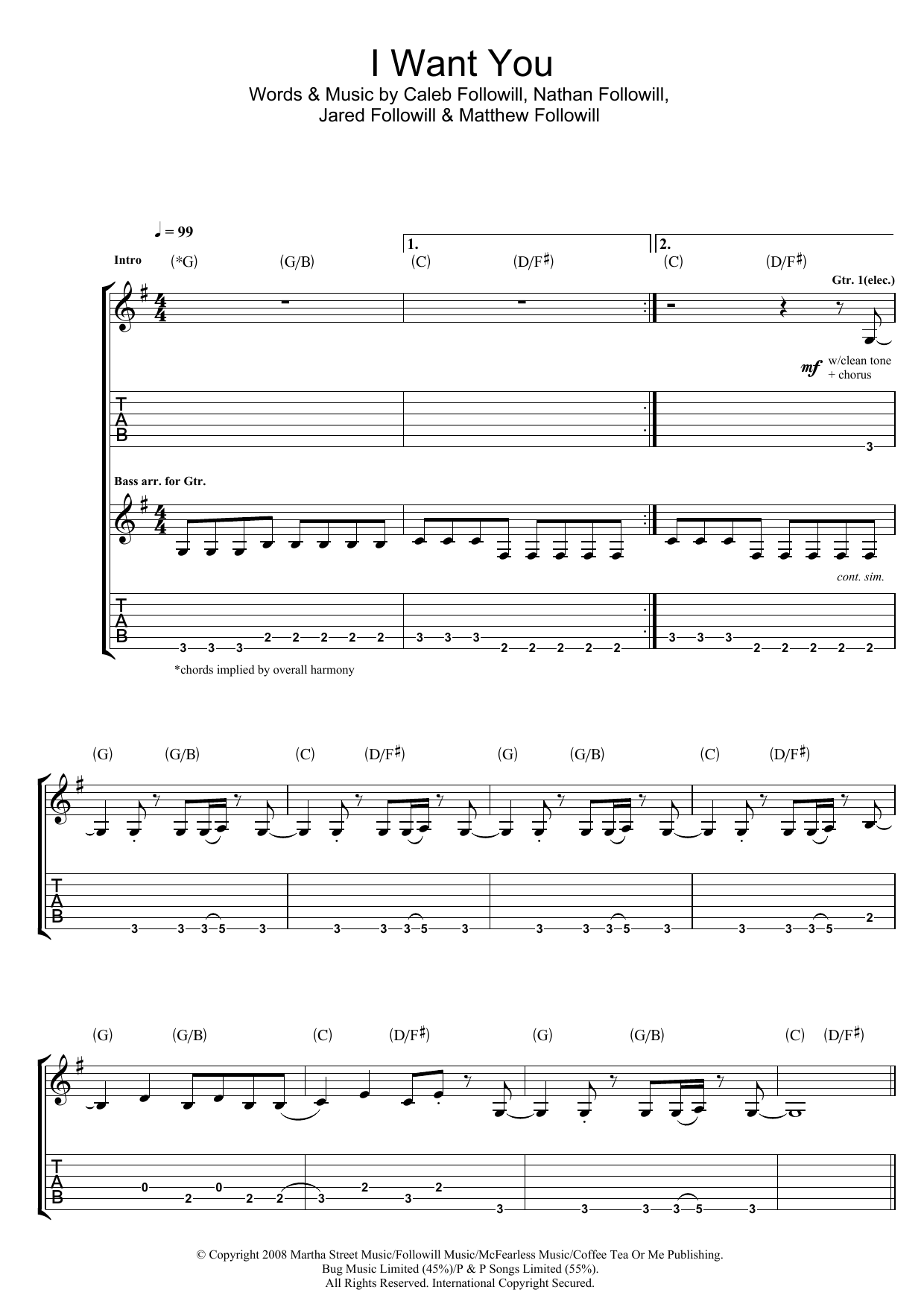 Learn to play Kings Of Leon I Want You sheet music for Guitar Tab in minutes. Price: 7.8900$ Kings Of Leon I Want You sheet music notes and chords arranged for Guitar Tab