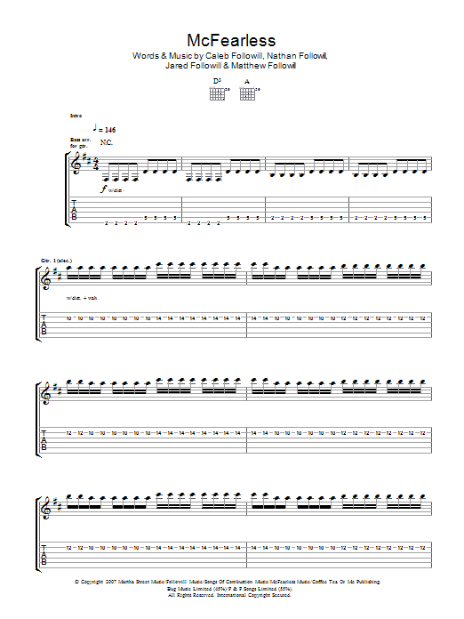 Kings Of Leon McFearless sheet music notes and chords. Download Printable PDF.