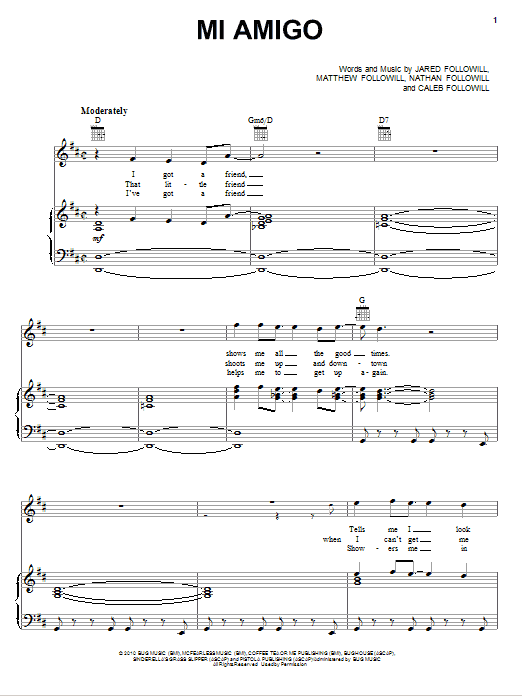 Kings Of Leon Mi Amigo sheet music notes and chords. Download Printable PDF.