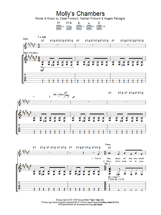 Kings Of Leon Molly's Chambers sheet music notes and chords. Download Printable PDF.