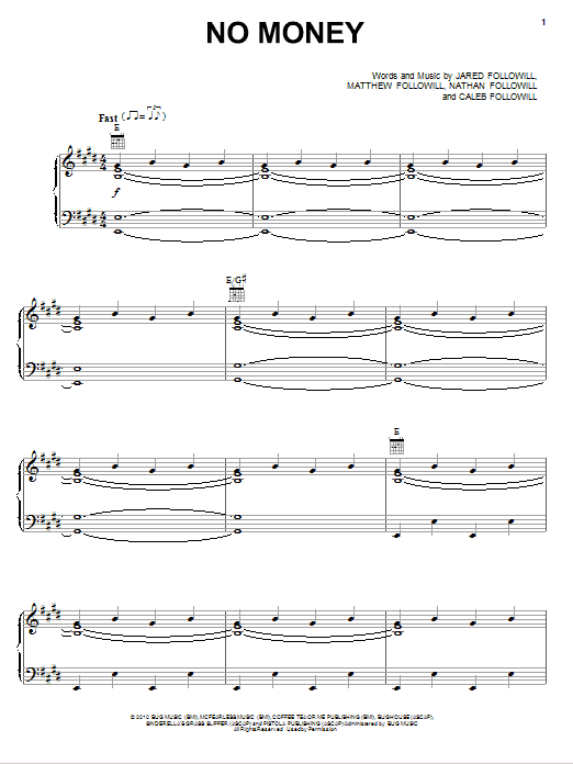 Learn to play Kings Of Leon No Money sheet music for Guitar Tab in minutes. Price: 7.8900$ Kings Of Leon No Money sheet music notes and chords arranged for Guitar Tab